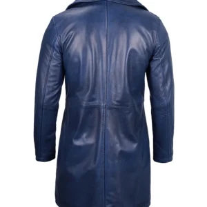 Men's Blue Real Leather Car Coat