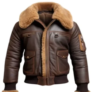 Men Aviator Fur Shearling Bomber Leather Jacket