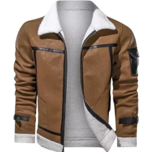 Men’s Brown White Shearling Leather Jacket
