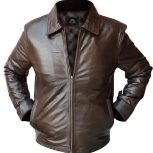 Men Brown Bomber Leather Jacket