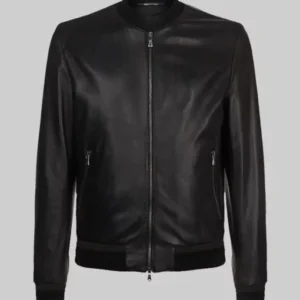 Men Tom Hardy Black Leather Bomber Jacket