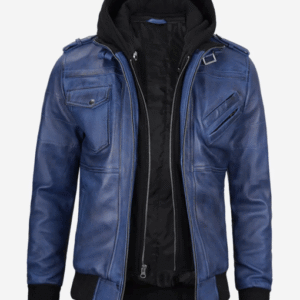 Men’s Blue Wax Leather Bomber Jacket