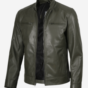 Dodge Men Olive Green Biker Leather Jacket