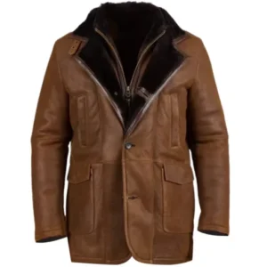 Brown Fur Double Shearling Genuine Leather Coat