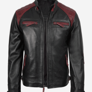 Men’s Black and Maroon Biker Style Leather Jacket