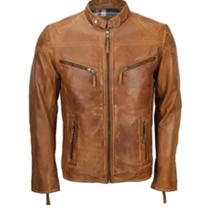 Mens Cafe Racer Biker Leather Jacket