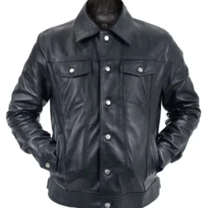 Mens Genuine Leather Trucker Jacket