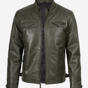 Mens Quilted Shoulder Biker Style Leather Jacket
