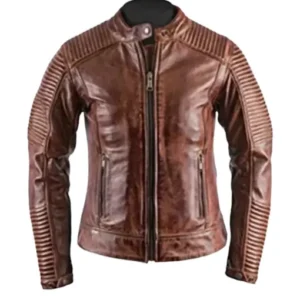 Mens Retro Cafe Racer Distressed Brown leather Jacket
