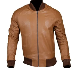 Mens Tan Brown Bomber Leather Jacket