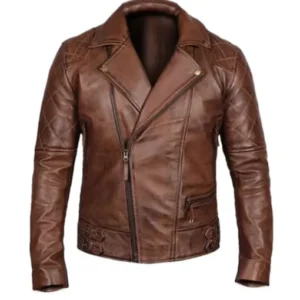 Men’s Vintage Quilted Brown Biker Jacket