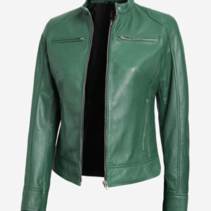Women’s Green Biker Style Leather Jacket